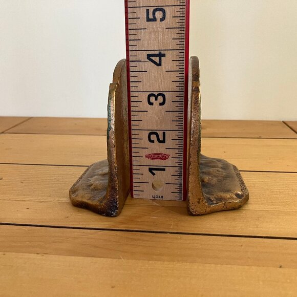 End of the Trail Embossed Cast Iron Bookends Set Vintage Gold-Tone Western Horse - Picture 4 of 7